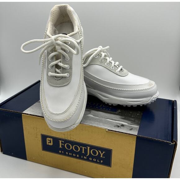 NWD FootJoy GreenJoys Womens Size 6 White Leather Golf Shoes Cleats Lace Up - Picture 2 of 11